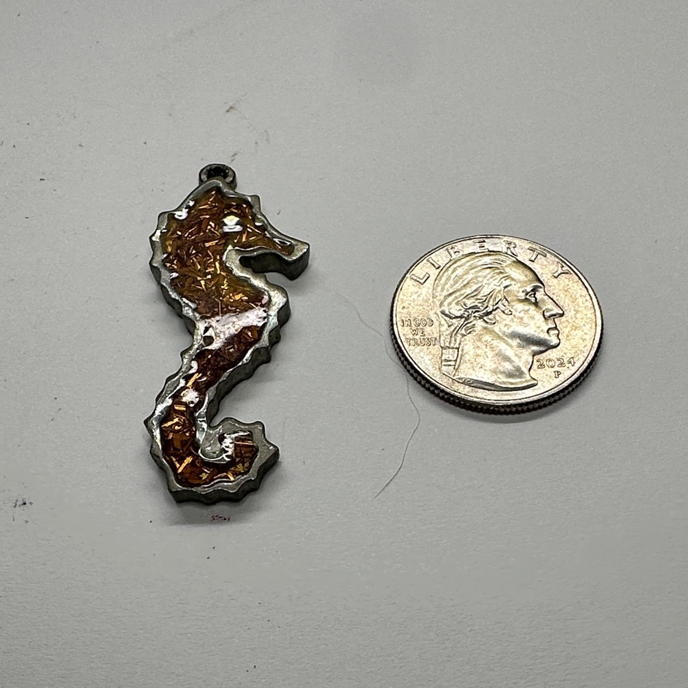 Vintage Seahorse Pendant with Copper in Resin Accents